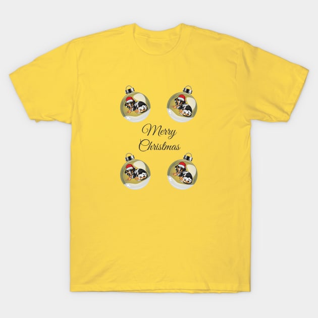 Merry Christmas with Santa Dachshund Dog in Glass Bauble T-Shirt by Seasonal Dogs